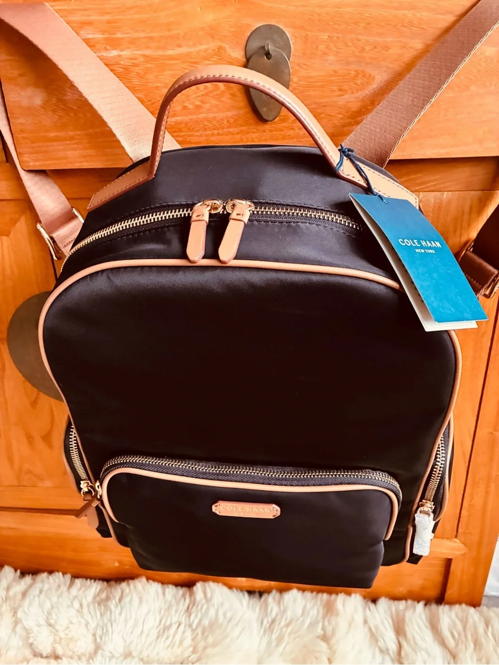 👨🏻‍💼Cole Haan Black Backpack with Tan Accents NWT